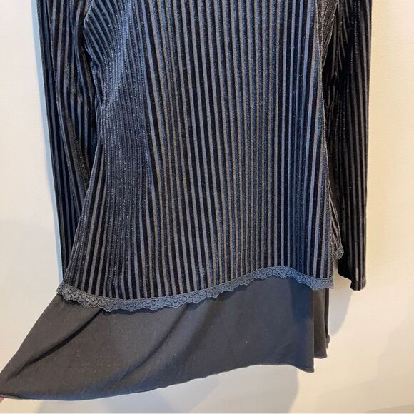 Boo Radley Australia Black Velvet Striped Long Sleeve Blouse Small - Picture 6 of 9